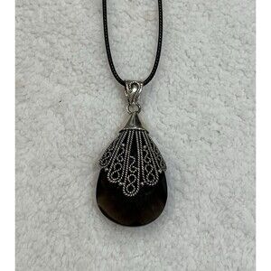 VTG Stuari Ba Indonesia Briolette Smoky Quartz Drop Pendant Necklace Whimsygoth